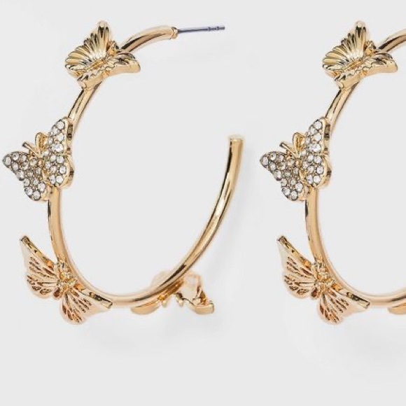 SUGARFIX by BaubleBar Crystal Wings Butterfly Hoop Earrings - Gold, NWT - Picture 2 of 6